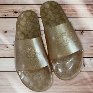 Coach Gold Plastic Slides Pool Shoes